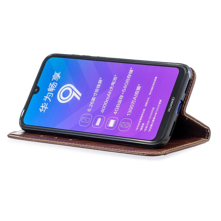 For Huawei Y7 2019 Copper Buckle Nappa Texture Horizontal Flip Leather Case , with Holder & Card Slots & Wallet