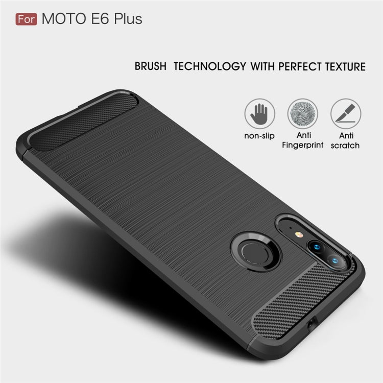 For Moto E6 Plus Brushed Texture Carbon Fiber TPU Case