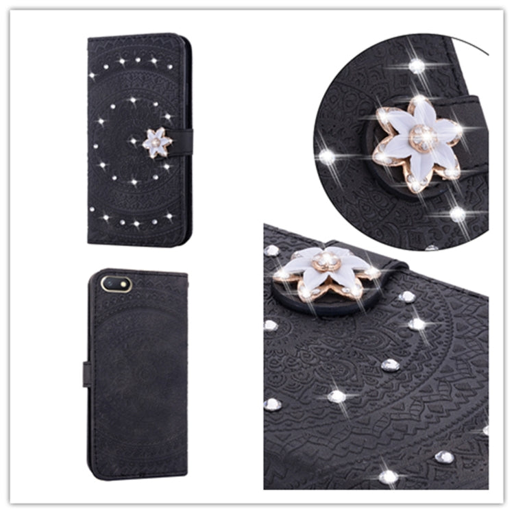 For Xiaomi Redmi 6a Pressed Printing Sticking Drill Pattern Horizontal Flip PU Leather Case with Holder & Card Slots & Wallet & & Lanyard