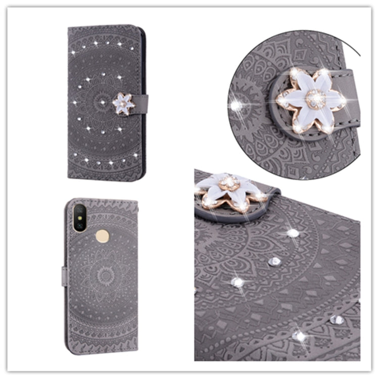 For Xiaomi Redmi Note 6 Pro Pressed Printing Sticking Drill Pattern Horizontal Flip PU Leather Case with Holder & Card Slots & Wallet & & Lanyard