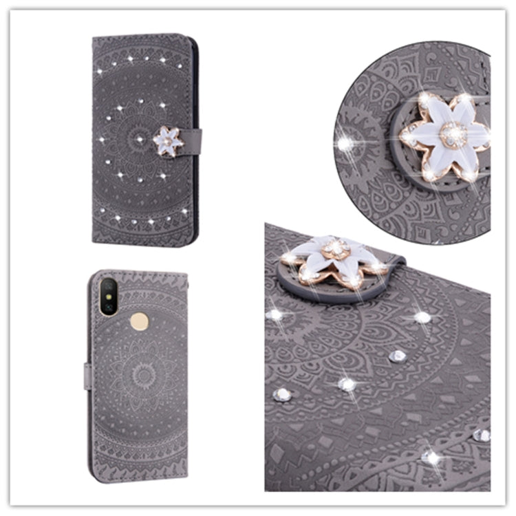 For Xiaomi Redmi Note 6 Pro Pressed Printing Sticking Drill Pattern Horizontal Flip PU Leather Case with Holder & Card Slots & Wallet & & Lanyard