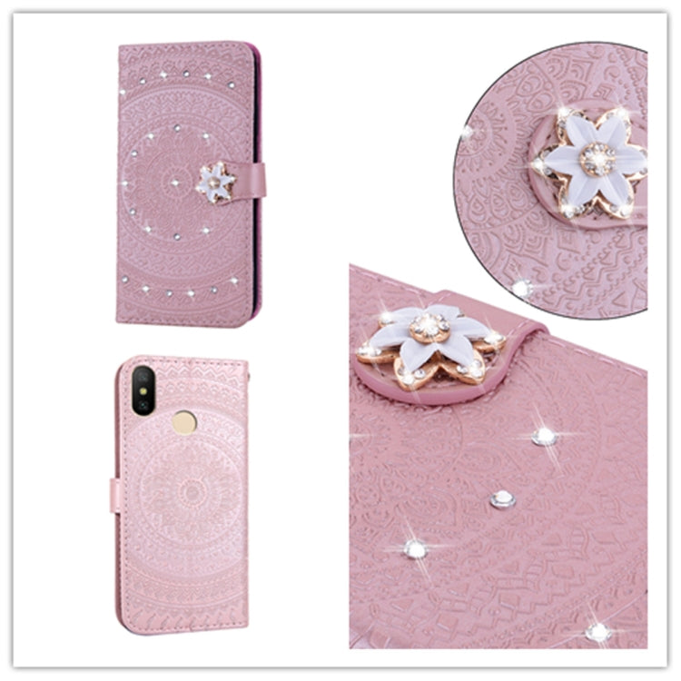 For Xiaomi Redmi Note 6 Pro Pressed Printing Sticking Drill Pattern Horizontal Flip PU Leather Case with Holder & Card Slots & Wallet & & Lanyard