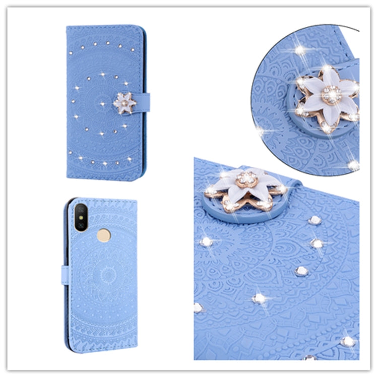 For Xiaomi Redmi Note 6 Pro Pressed Printing Sticking Drill Pattern Horizontal Flip PU Leather Case with Holder & Card Slots & Wallet & & Lanyard