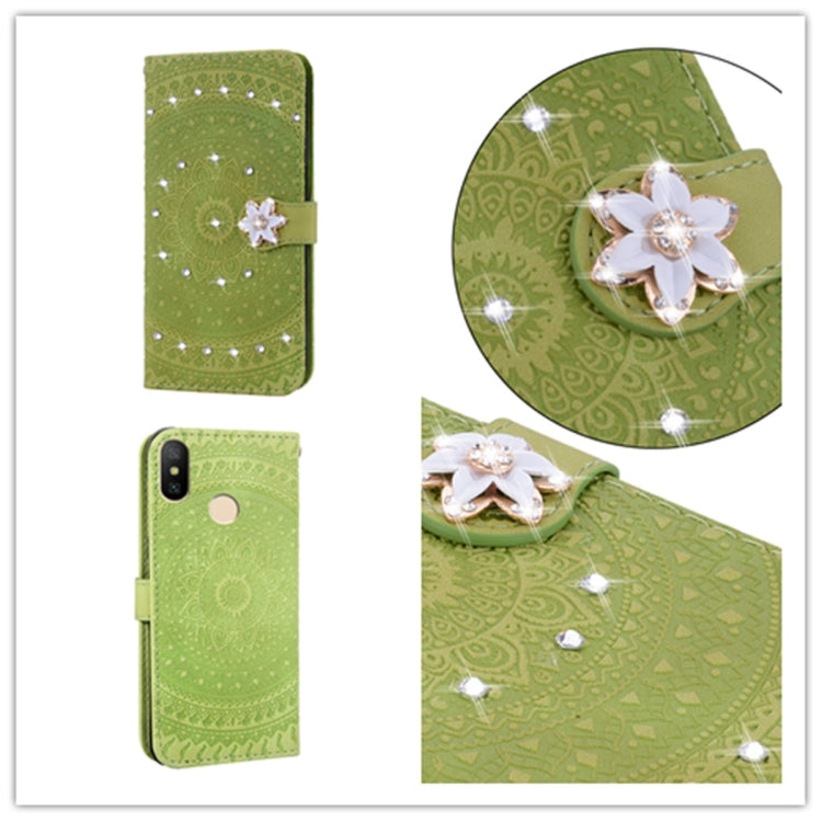 For Xiaomi Redmi Note 6 Pro Pressed Printing Sticking Drill Pattern Horizontal Flip PU Leather Case with Holder & Card Slots & Wallet & & Lanyard