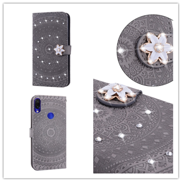 For Xiaomi Redmi Note 7 Pressed Printing Sticking Drill Pattern Horizontal Flip PU Leather Case with Holder & Card Slots & Wallet & & Lanyard