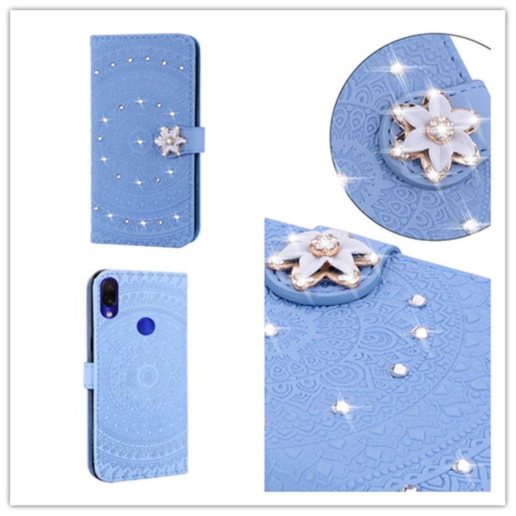 For Xiaomi Redmi Note 7 Pressed Printing Sticking Drill Pattern Horizontal Flip PU Leather Case with Holder & Card Slots & Wallet & & Lanyard