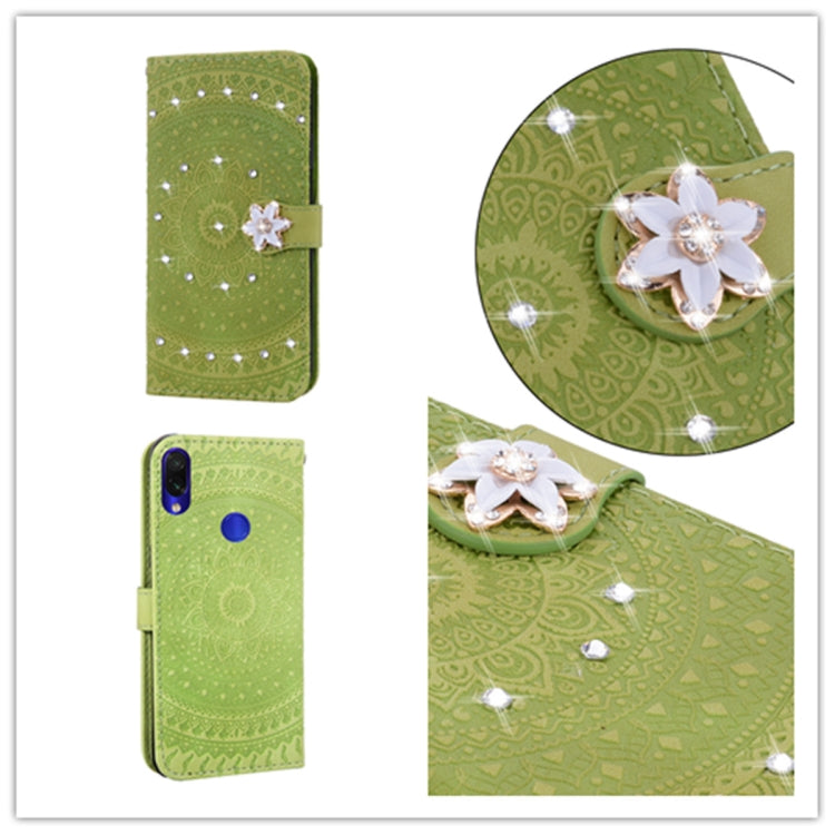 For Xiaomi Redmi Note 7 Pressed Printing Sticking Drill Pattern Horizontal Flip PU Leather Case with Holder & Card Slots & Wallet & & Lanyard