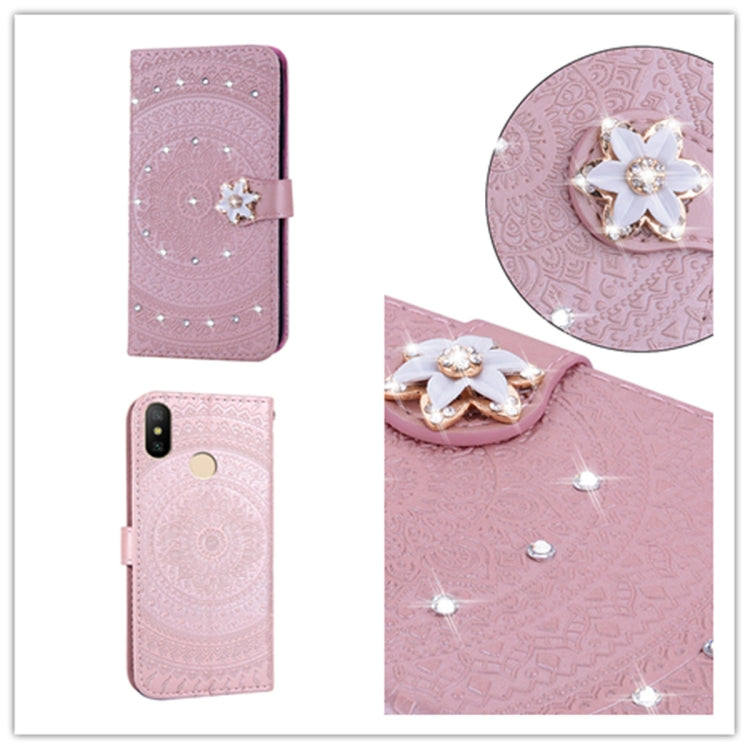 For Xiaomi 8 Lite Pressed Printing Sticking Drill Pattern Horizontal Flip PU Leather Case with Holder & Card Slots & Wallet & & Lanyard