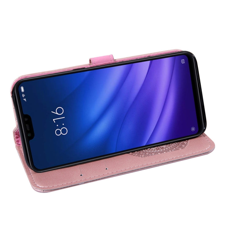 For Xiaomi 8 Lite Pressed Printing Sticking Drill Pattern Horizontal Flip PU Leather Case with Holder & Card Slots & Wallet & & Lanyard