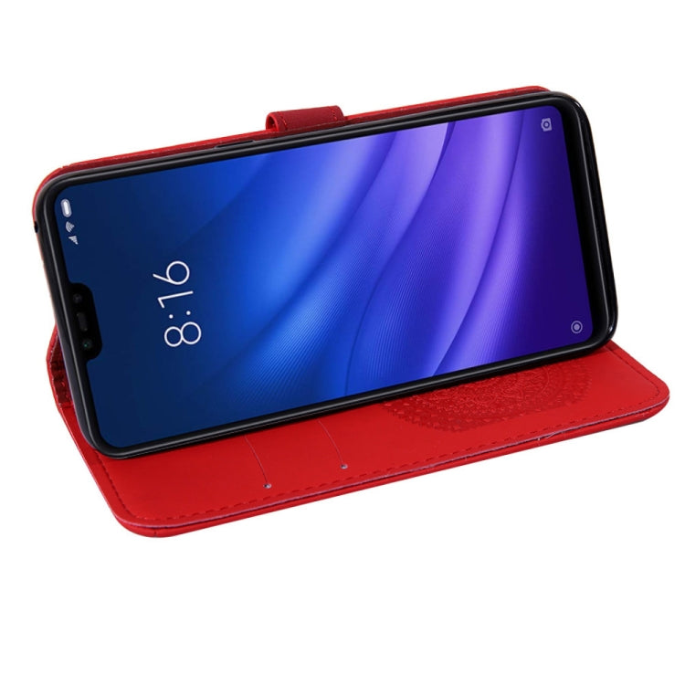 For Xiaomi 8 Lite Pressed Printing Sticking Drill Pattern Horizontal Flip PU Leather Case with Holder & Card Slots & Wallet & & Lanyard