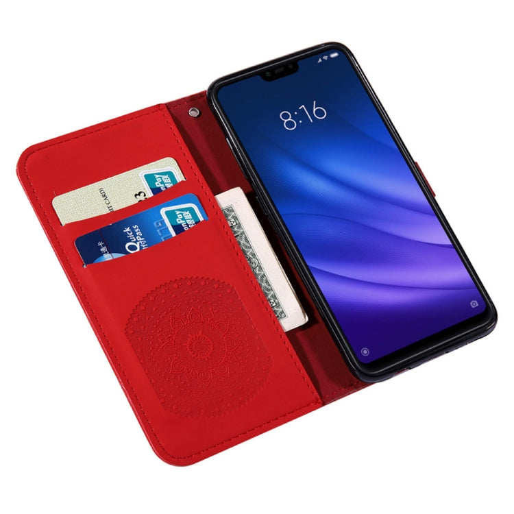 For Xiaomi 8 Lite Pressed Printing Sticking Drill Pattern Horizontal Flip PU Leather Case with Holder & Card Slots & Wallet & & Lanyard