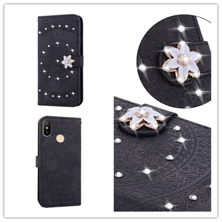For Xiaomi 8 Lite Pressed Printing Sticking Drill Pattern Horizontal Flip PU Leather Case with Holder & Card Slots & Wallet & & Lanyard