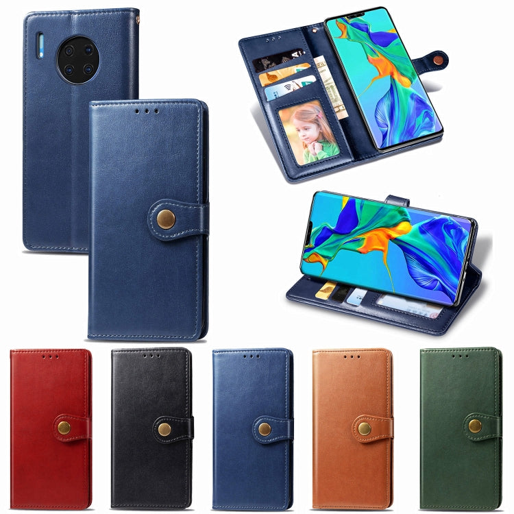 For Huawei Mate 30 Pro Retro Solid Color Leather Buckle Phone Case with Lanyard & Photo Frame & Card Slot & Wallet & Stand Function