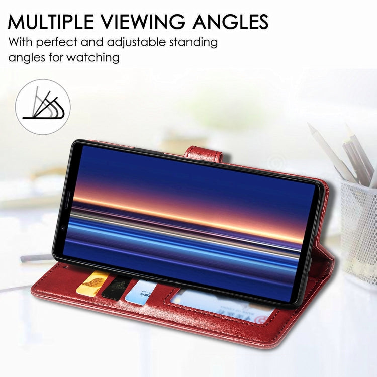 For Sony Xperia 5 Retro Solid Color Leather Buckle Phone Case with Lanyard & Photo Frame & Card Slot & Wallet & Stand Function