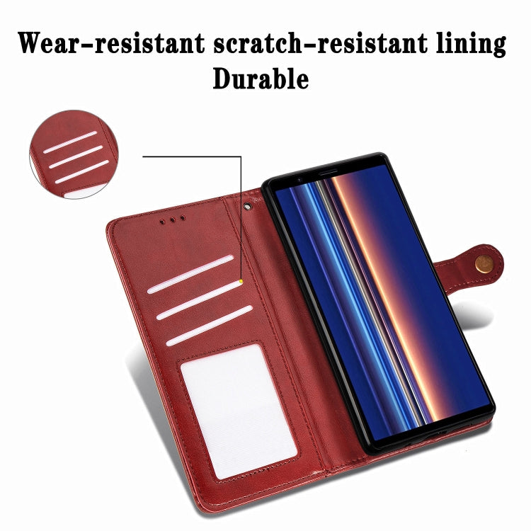 For Sony Xperia 5 Retro Solid Color Leather Buckle Phone Case with Lanyard & Photo Frame & Card Slot & Wallet & Stand Function