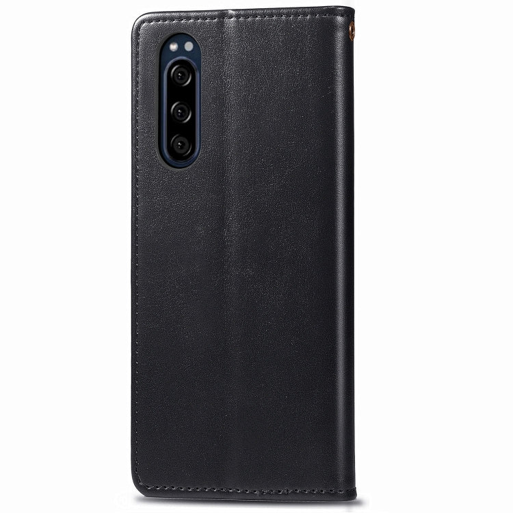 For Sony Xperia 5 Retro Solid Color Leather Buckle Phone Case with Lanyard & Photo Frame & Card Slot & Wallet & Stand Function