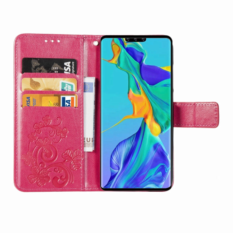 For Huawei Mate 30 Pro Four-leaf Clasp Embossed Buckle Mobile Phone Protection Leather Case with Lanyard & Card Slot & Wallet & Bracket Function