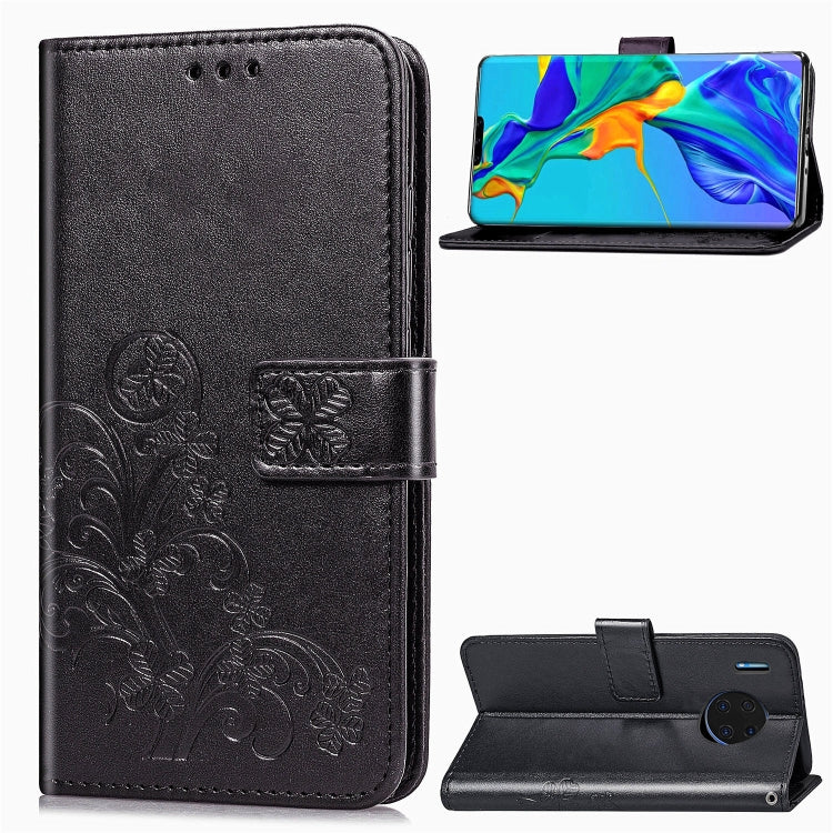 For Huawei Mate 30 Pro Four-leaf Clasp Embossed Buckle Mobile Phone Protection Leather Case with Lanyard & Card Slot & Wallet & Bracket Function