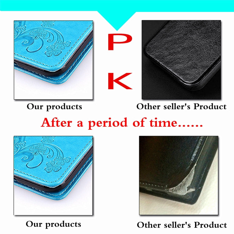 For Huawei Mate 30 Pro Four-leaf Clasp Embossed Buckle Mobile Phone Protection Leather Case with Lanyard & Card Slot & Wallet & Bracket Function