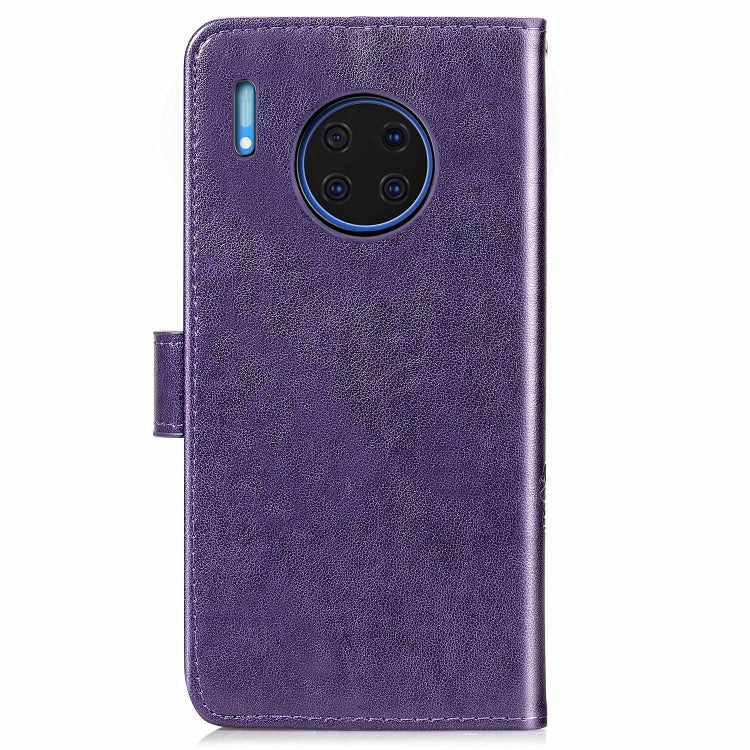 For Huawei Mate 30 Pro Four-leaf Clasp Embossed Buckle Mobile Phone Protection Leather Case with Lanyard & Card Slot & Wallet & Bracket Function