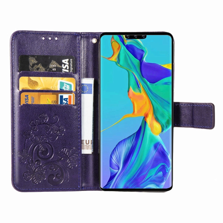 For Huawei Mate 30 Pro Four-leaf Clasp Embossed Buckle Mobile Phone Protection Leather Case with Lanyard & Card Slot & Wallet & Bracket Function