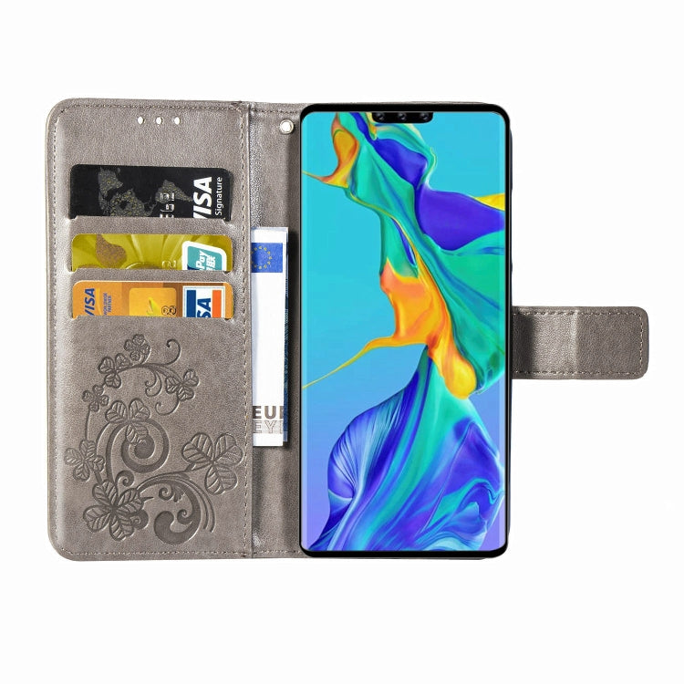 For Huawei Mate 30 Pro Four-leaf Clasp Embossed Buckle Mobile Phone Protection Leather Case with Lanyard & Card Slot & Wallet & Bracket Function