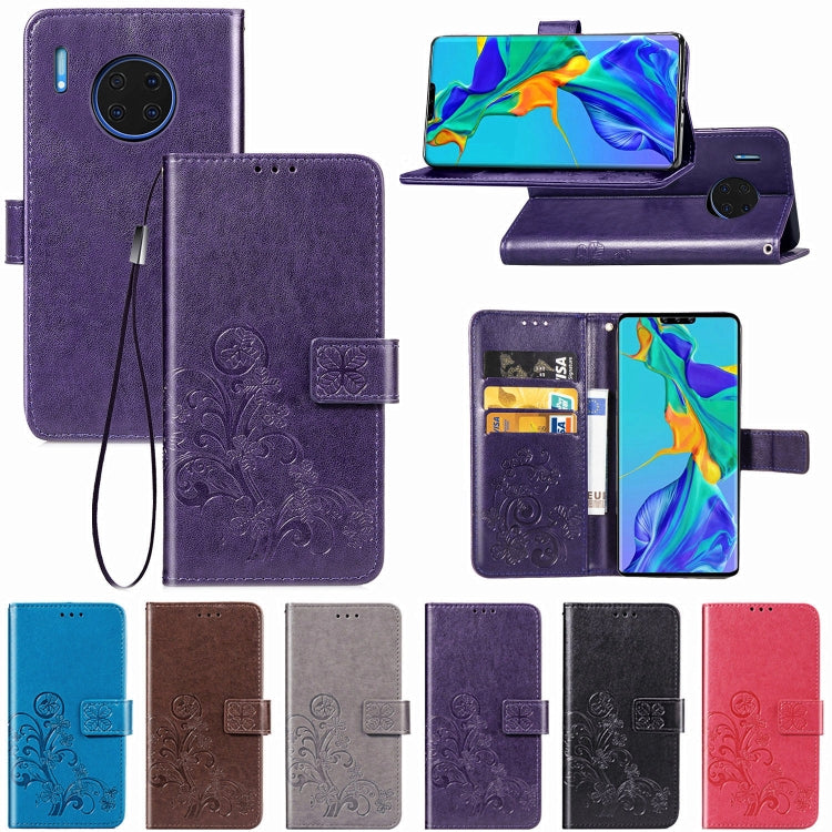 For Huawei Mate 30 Pro Four-leaf Clasp Embossed Buckle Mobile Phone Protection Leather Case with Lanyard & Card Slot & Wallet & Bracket Function