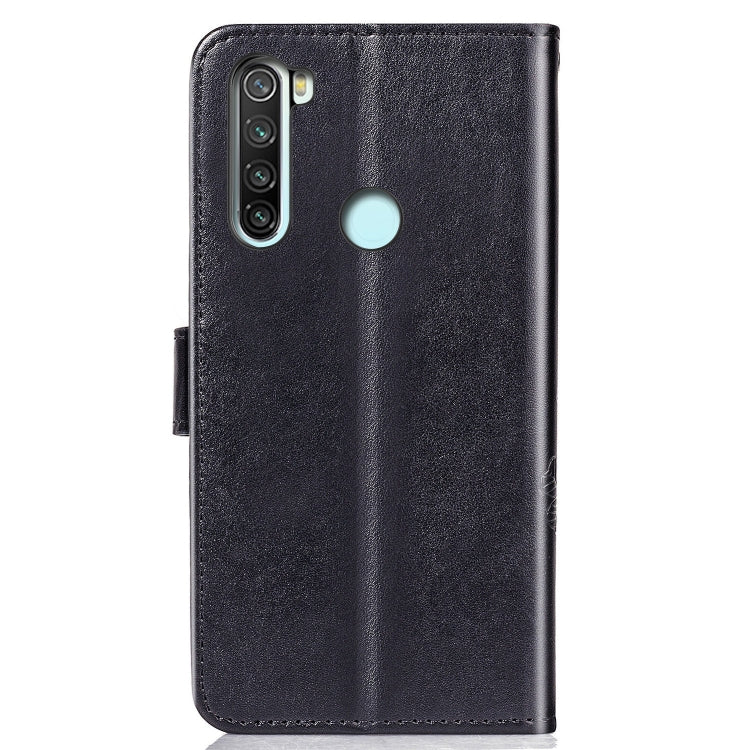 For Xiaomi Redmi Note 8 Four-leaf Clasp Embossed Buckle Mobile Phone Protection Leather Case with Lanyard & Card Slot & Wallet & Bracket Function