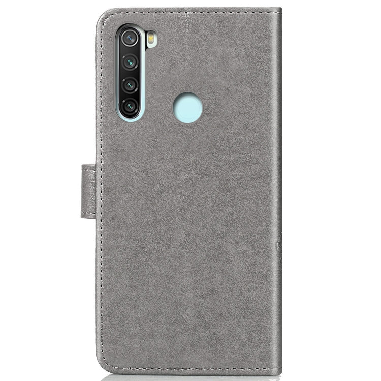 For Xiaomi Redmi Note 8 Four-leaf Clasp Embossed Buckle Mobile Phone Protection Leather Case with Lanyard & Card Slot & Wallet & Bracket Function