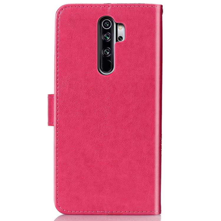 For Xiaomi Redmi Note 8 Pro Four-leaf Clasp Embossed Buckle Mobile Phone Protection Leather Case with Lanyard & Card Slot & Wallet & Bracket Function