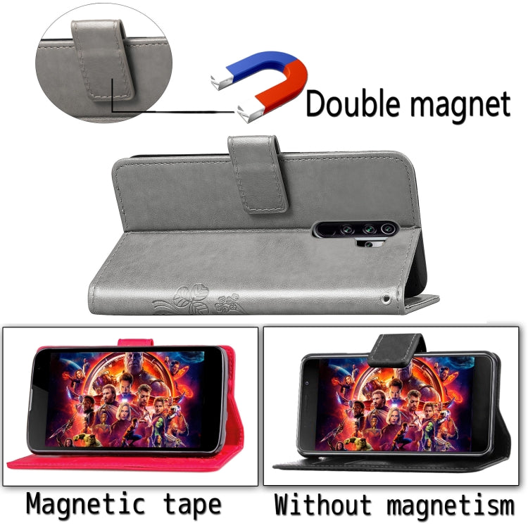 For Xiaomi Redmi Note 8 Pro Four-leaf Clasp Embossed Buckle Mobile Phone Protection Leather Case with Lanyard & Card Slot & Wallet & Bracket Function