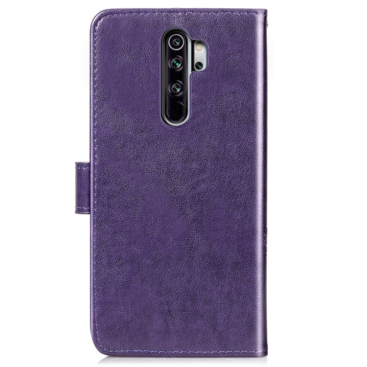 For Xiaomi Redmi Note 8 Pro Four-leaf Clasp Embossed Buckle Mobile Phone Protection Leather Case with Lanyard & Card Slot & Wallet & Bracket Function