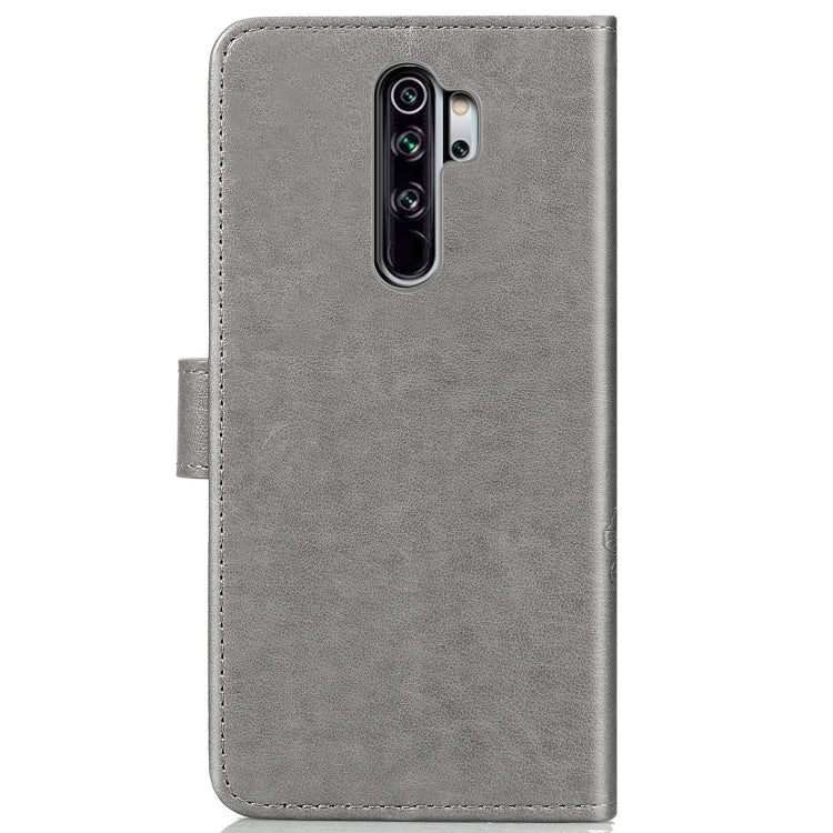 For Xiaomi Redmi Note 8 Pro Four-leaf Clasp Embossed Buckle Mobile Phone Protection Leather Case with Lanyard & Card Slot & Wallet & Bracket Function