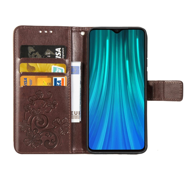 For Xiaomi Redmi Note 8 Pro Four-leaf Clasp Embossed Buckle Mobile Phone Protection Leather Case with Lanyard & Card Slot & Wallet & Bracket Function