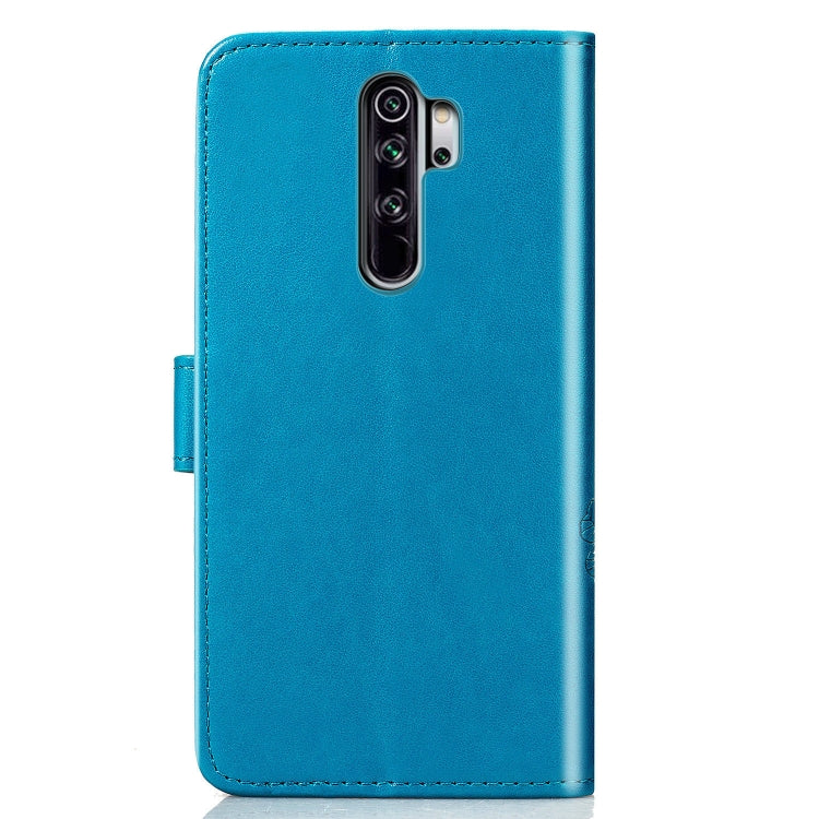 For Xiaomi Redmi Note 8 Pro Four-leaf Clasp Embossed Buckle Mobile Phone Protection Leather Case with Lanyard & Card Slot & Wallet & Bracket Function