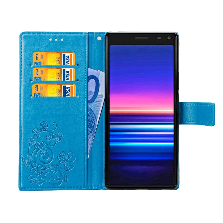 For Sony Xperia 20 Four-leaf Clasp Embossed Buckle Mobile Phone Protection Leather Case with Lanyard & Card Slot & Wallet & Bracket Function