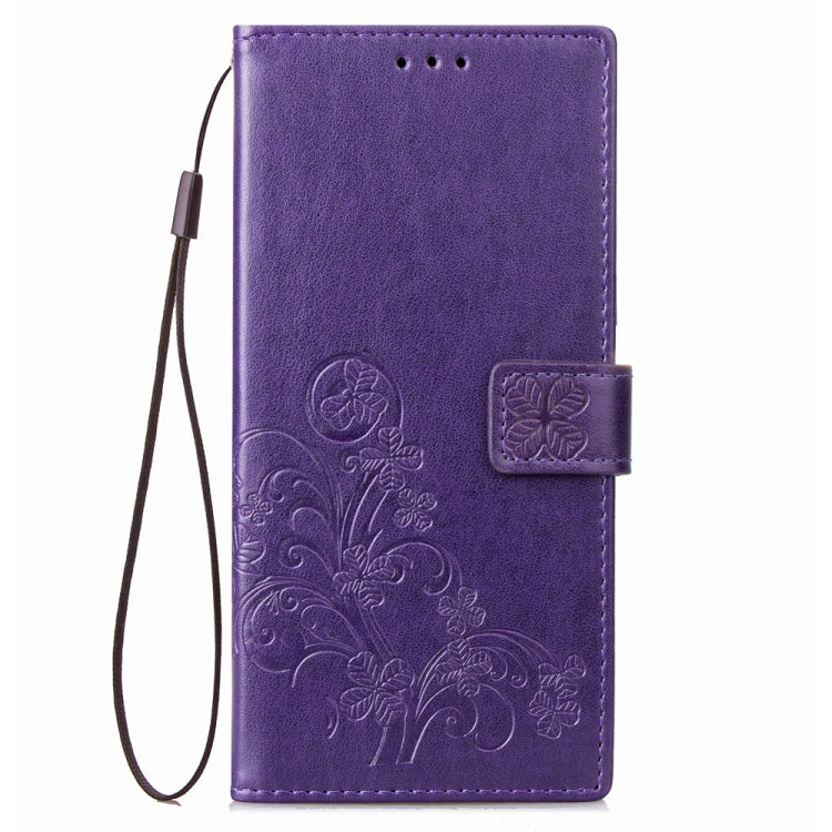 For Sony Xperia 20 Four-leaf Clasp Embossed Buckle Mobile Phone Protection Leather Case with Lanyard & Card Slot & Wallet & Bracket Function