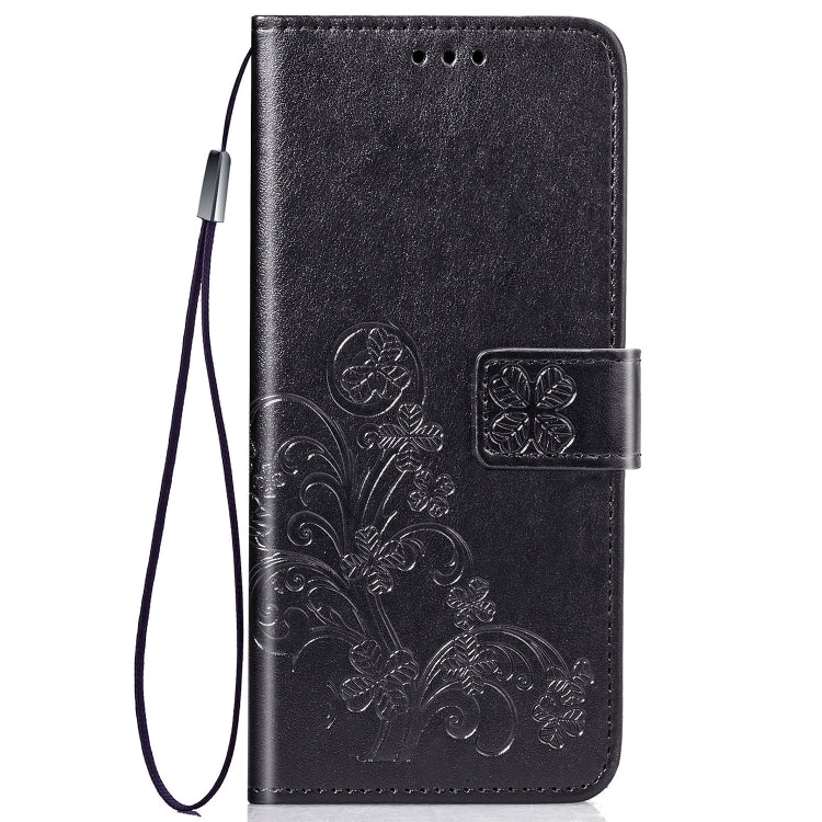 For Sony Xperia 5 Four-leaf Clasp Embossed Buckle Mobile Phone Protection Leather Case with Lanyard & Card Slot & Wallet & Bracket Function