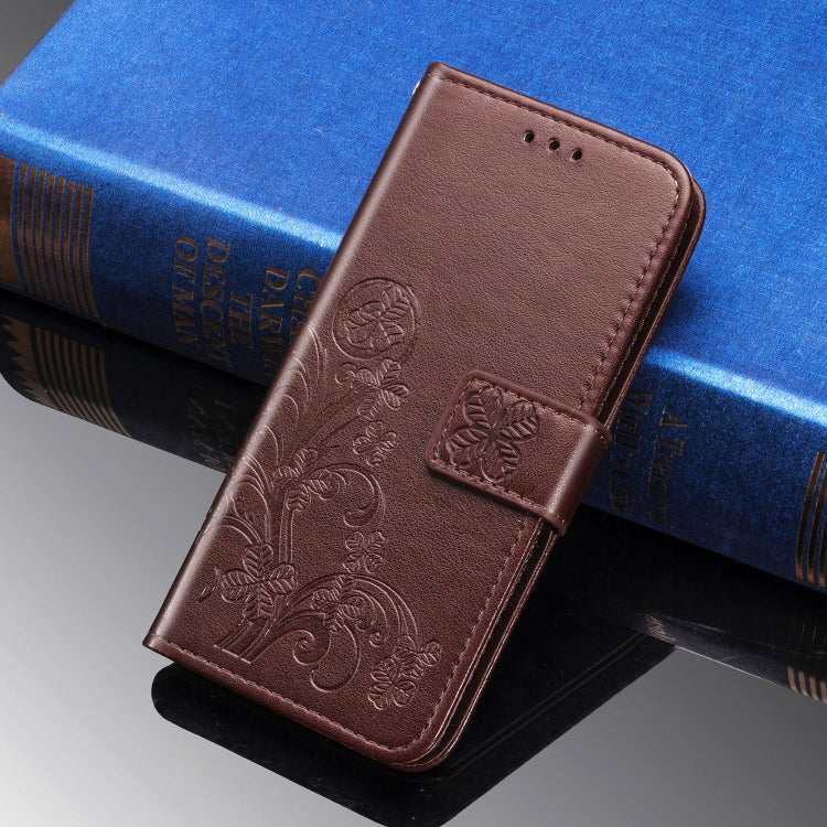 For Sony Xperia 5 Four-leaf Clasp Embossed Buckle Mobile Phone Protection Leather Case with Lanyard & Card Slot & Wallet & Bracket Function