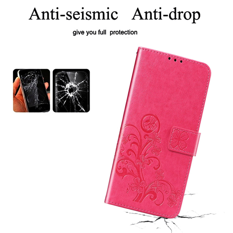 For Sony Xperia 5 Four-leaf Clasp Embossed Buckle Mobile Phone Protection Leather Case with Lanyard & Card Slot & Wallet & Bracket Function