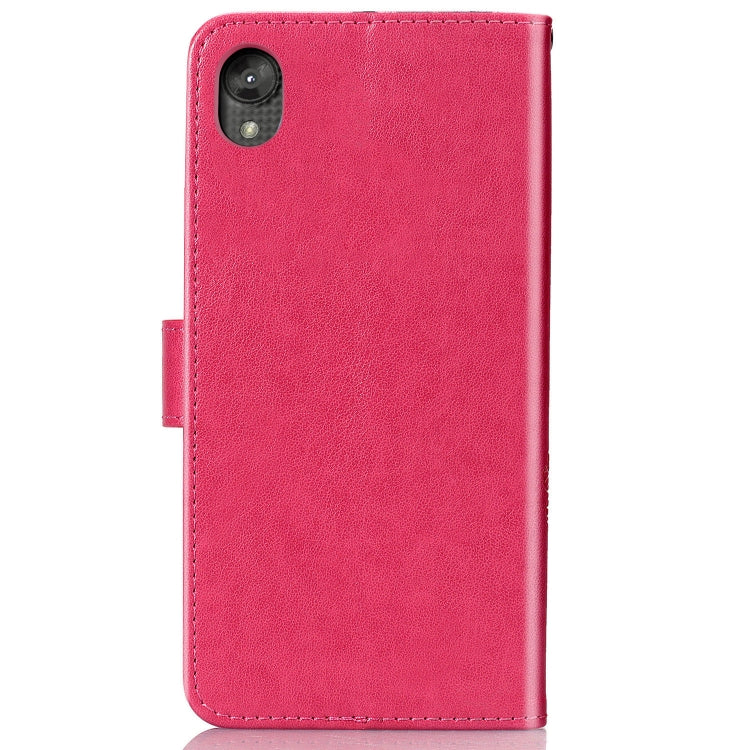 For Moto E6 Four-leaf Clasp Embossed Buckle Mobile Phone Protection Leather Case with Lanyard & Card Slot & Wallet & Bracket Function