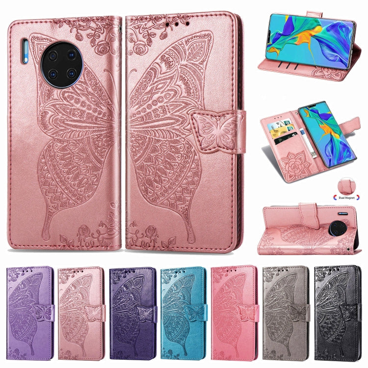 For Huawei Mate 30 Pro Butterfly Love Flower Embossed Horizontal Flip Leather Case with Bracket / Card Slot / Wallet / Lanyard