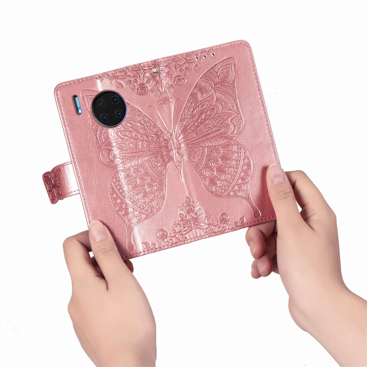 For Huawei Mate 30 Pro Butterfly Love Flower Embossed Horizontal Flip Leather Case with Bracket / Card Slot / Wallet / Lanyard