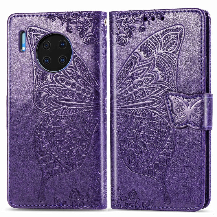 For Huawei Mate 30 Pro Butterfly Love Flower Embossed Horizontal Flip Leather Case with Bracket / Card Slot / Wallet / Lanyard