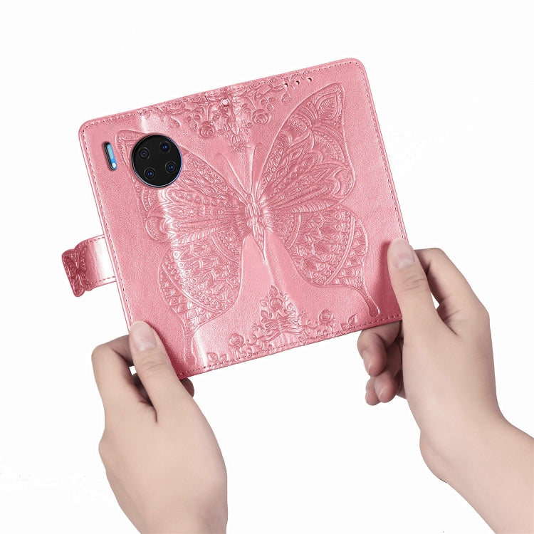 For Huawei Mate 30 Pro Butterfly Love Flower Embossed Horizontal Flip Leather Case with Bracket / Card Slot / Wallet / Lanyard
