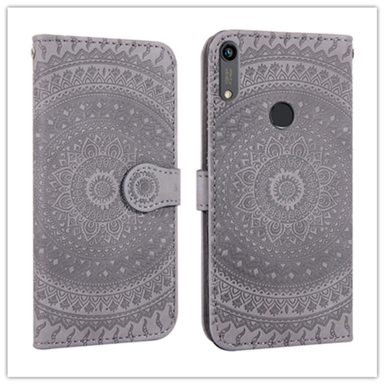 For Huawei Y6 2019 Pressed Printing Pattern Horizontal Flip PU Leather Case with Holder & Card Slots & Wallet & & Lanyard