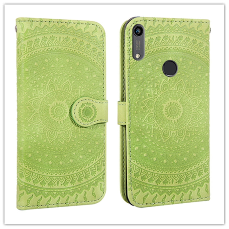 For Huawei Y6 2019 Pressed Printing Pattern Horizontal Flip PU Leather Case with Holder & Card Slots & Wallet & & Lanyard