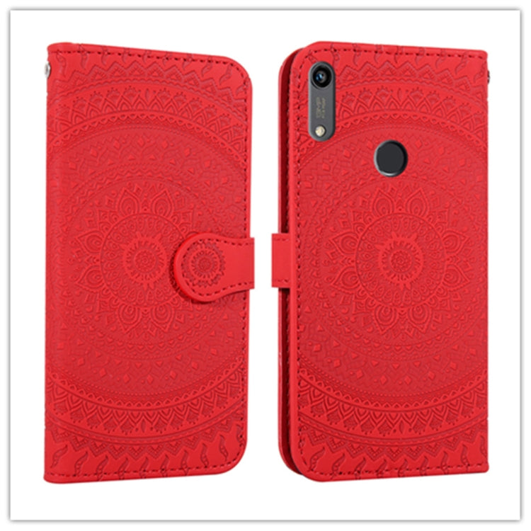 For Huawei Y6 2019 Pressed Printing Pattern Horizontal Flip PU Leather Case with Holder & Card Slots & Wallet & & Lanyard