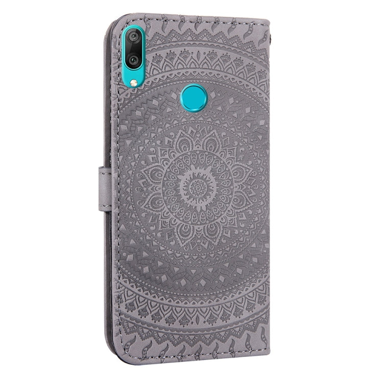 For Huawei Y7 2019 Pressed Printing Pattern Horizontal Flip PU Leather Case with Holder & Card Slots & Wallet & & Lanyard