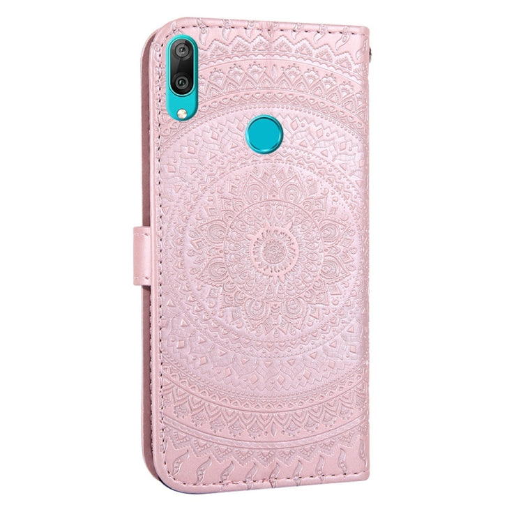 For Huawei Y7 2019 Pressed Printing Pattern Horizontal Flip PU Leather Case with Holder & Card Slots & Wallet & & Lanyard